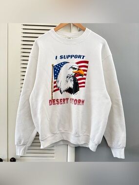 Fruit of the Loom White Crewneck Sweatshirt with Eagle & American Flag Graphic